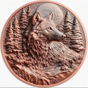 1 Troy oz .999 Fine Pure Copper 3D World "Wolf" High Relief Round